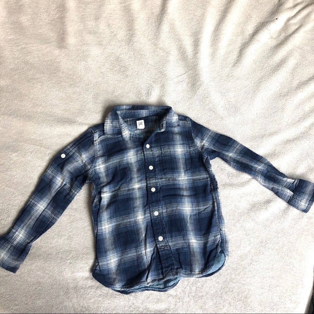 NWOT Gap Kids Blue Plaid Long sleeve button down shirt